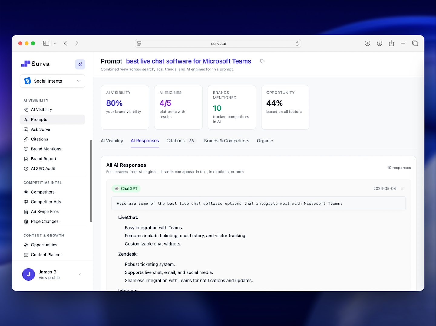 Stored AI answer with brand mentions highlighted