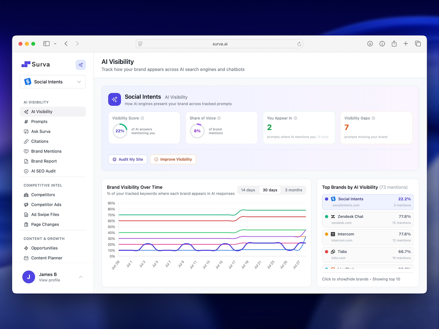 AI Visibility Score dashboard